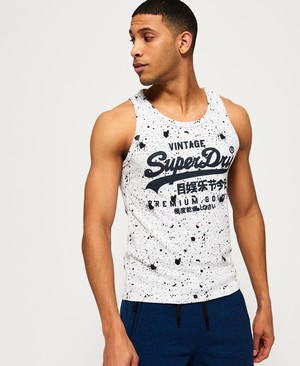 Superdry Premium Goods Paint Splatter Férfi Mellény Fehér/Kék | AHTNP1583